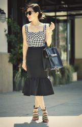 Casual Classic : Peplum Pencil Skirt and Stripy Flat Sandals