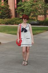Outfit: White Sailor Dress, Silver Sandals, & Tortoiseshell Sunglasses