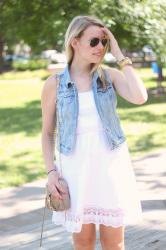 White Dress & Denim Vest