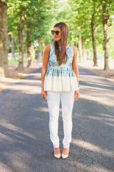 Embroidered Turquoise Peplum