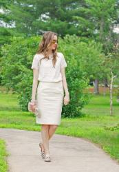 Sumer work wear - pencil skirt, lace tee and loafers