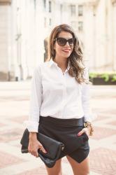What to Wear Out | White Button Down + Black Skort 