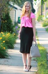 Pink Bow Blouse + Midi Skirt