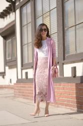 Pink on Pink: Oversized Cardigan and Lace Pencil Skirt