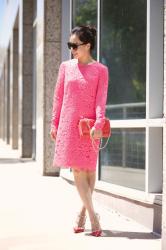 Pink and Red: Lace Dress & Lace Bag