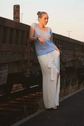 white maxi skirt and sunset light