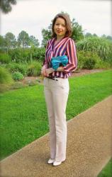 Striped Blouse & Nude Trousers