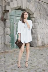 oversized shirt & heels