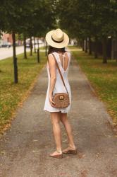 White Crochet Dress, Gold Geox Wedges