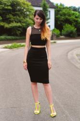 Black crop top and pencil skirt