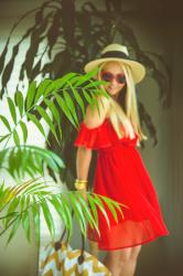 Spain midday: red lace dress