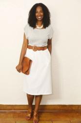 White Midi Skirt and Heather Grey Tee