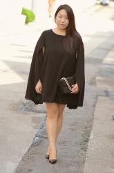 Black Cape Dress and Chanel Pearls Bag