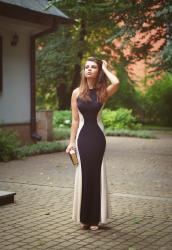 EVENING OUTFIT | Black Contrast Apricot Sleeveless Slim Maxi Dress