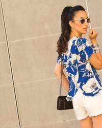 Blue and White Floral Top