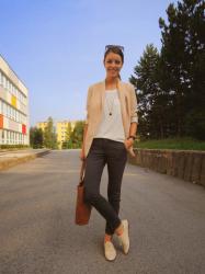 peach blazer & oxford shoes