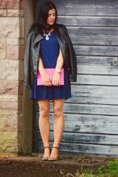 Drop Waist Navy Dress with a Biker Jacket (& Passion4Fashion Linkup)