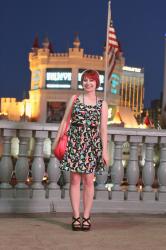 Las Vegas Outfit: Handmade Martini Print Dress and Black Wedges