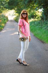How to Style White Jeans | With a Neon Floral Boxy Top and Statement Bag