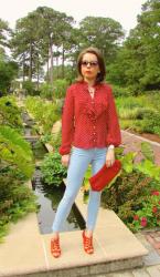 Red Accents - Ruffled Blouse