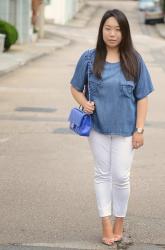 Denim Top and White Jeans