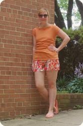 Made by Me Files: Orange Rib Knit Tee (Burda 6910) and Ikat Shorts (Butterick 5044).