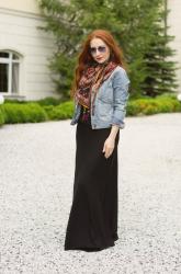 Long Black Skirt 3rd Combination with Jeans Jacket