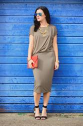 Khaki Draped Dress (&Passion4Fashion Linkup!)