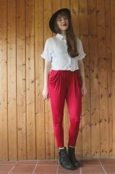 Burgundy pleated trousers