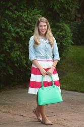 Confident Twosday: Chambray and Pink Striped Skirt