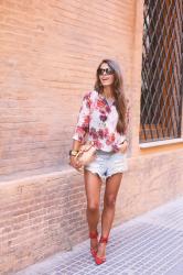 Red heels & Flowered top