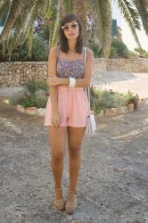 Floral crop top and pink shorts