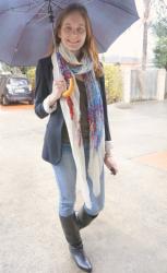 Jeans and a Tee with Blazer and Scarf, Statement Metallic and Oversize Tee