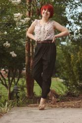 Outfit: Skinny Polka Dot Pants, Floral Tank Top, & Nude Heels