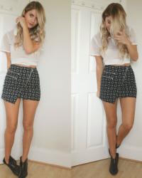 MINI SKIRT & SHEER SHIRT