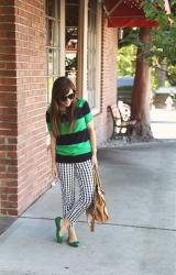 mixing prints: gingham and stripes.