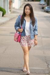Celine Pink Box Bag and Floral Print Shorts