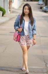 Celine Pink Box Bag and Floral Print Shorts 