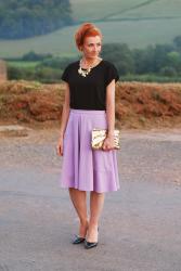 Black T-shirt with a Lilac Midi and Gold Bling | Yosa Giveaway