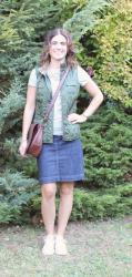 Vest + Tee + Jean Skirt + Sneakers + Statement Necklace = The Perfect Mom-On-The-Go Outfit & Tres-Chic Fashion Thursday Link Up