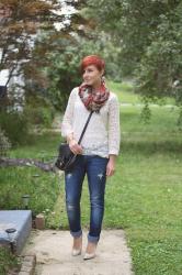 Cute Outfit of the Day: Lace Henley and Distressed Denim