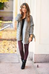 chunky cardigan & suede boots