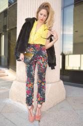 YELLOW TOP AND FLORAL PRINT PANTS