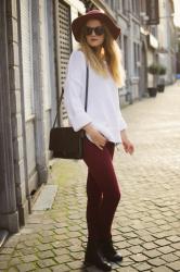 Burgundy and white knit