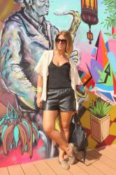 Kimono & leather shorts