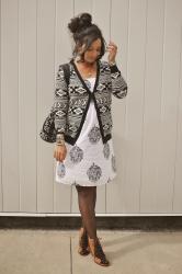 outfit: block-print dress