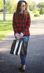 J.Crew Buffalo Check & Clare V. Simple Tote