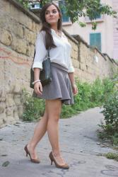 Chiffon shirt and flare skirt