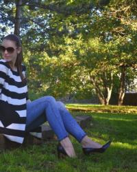 striped pocketed black cardigan