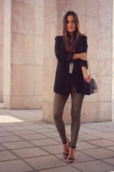 khaki, grey and black